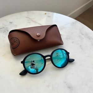 Ray-Ban Black Frame Sunglasses with Blue Mirror Lenses - never worn